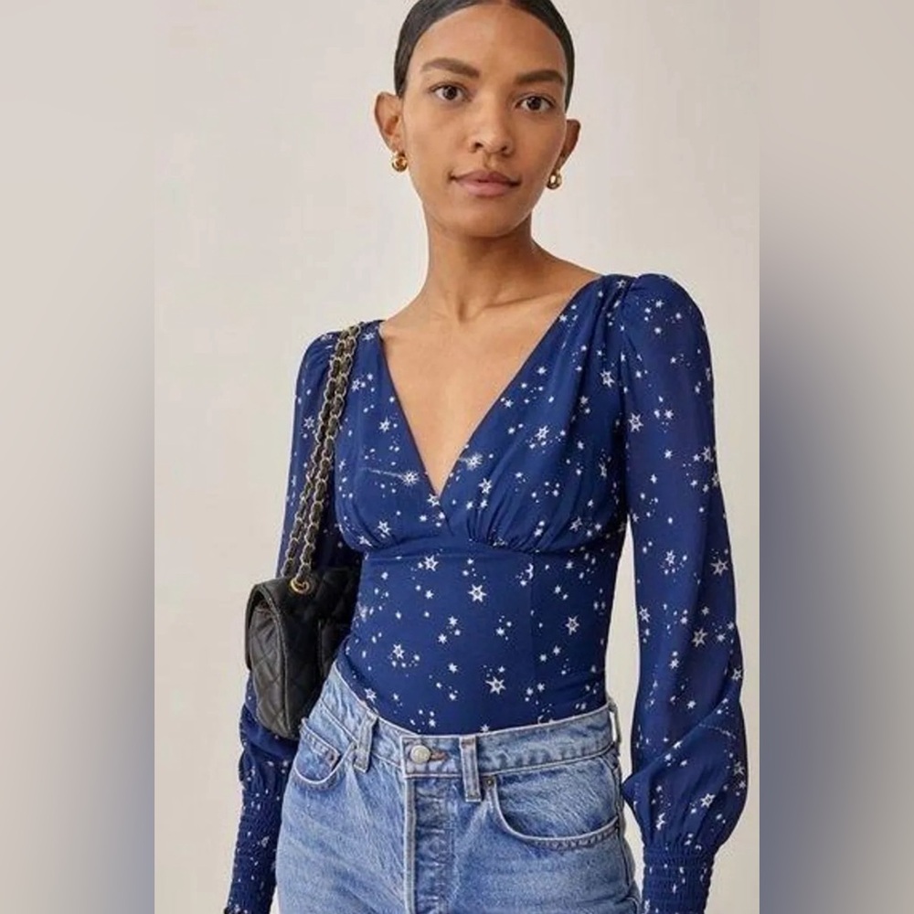 Reformation Blue Star Print Blouse